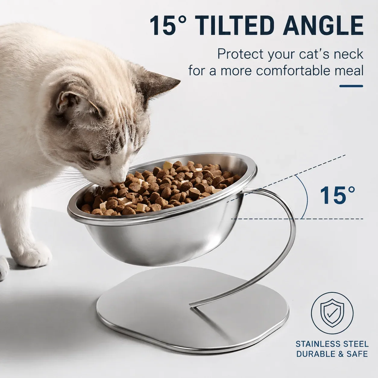 15° Elevated Stainless Steel Pet Bowl - Image 2