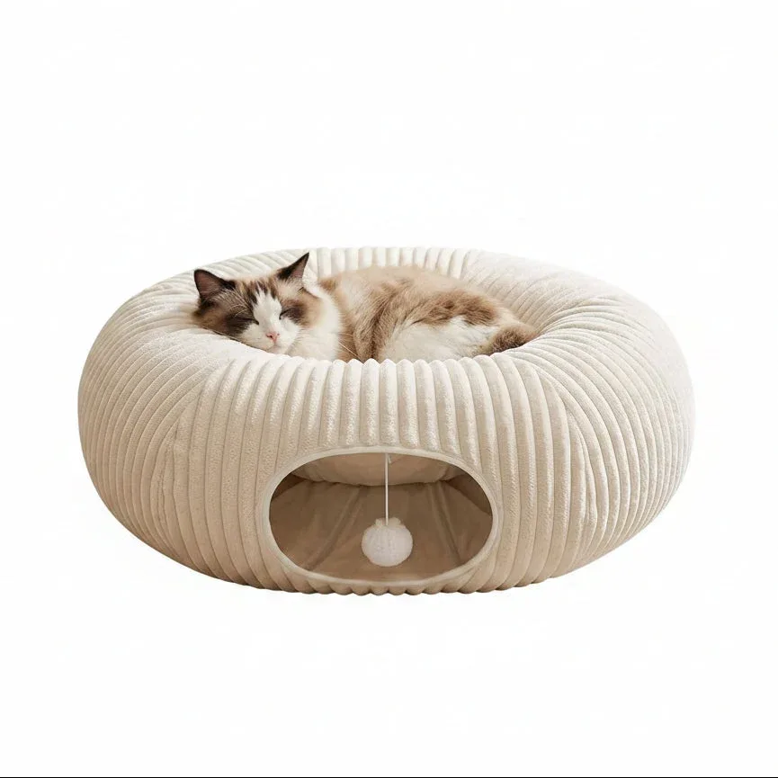 2-in-1 Cat Tunnel Bed β Foldable Cat Cave & Interactive Play Tunnel for Indoor Cats