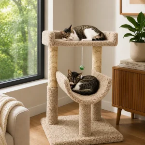 2-Level Window Cat Perch for Large Cats | Solid Wood, Fully Assembled, Compact Design