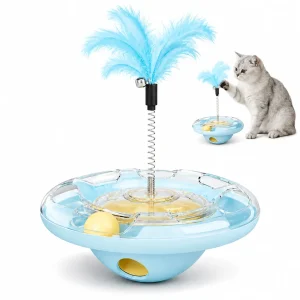 3-in-1 Interactive Cat Toy – Wobble Treat Dispenser with Track Ball & Feather Teaser