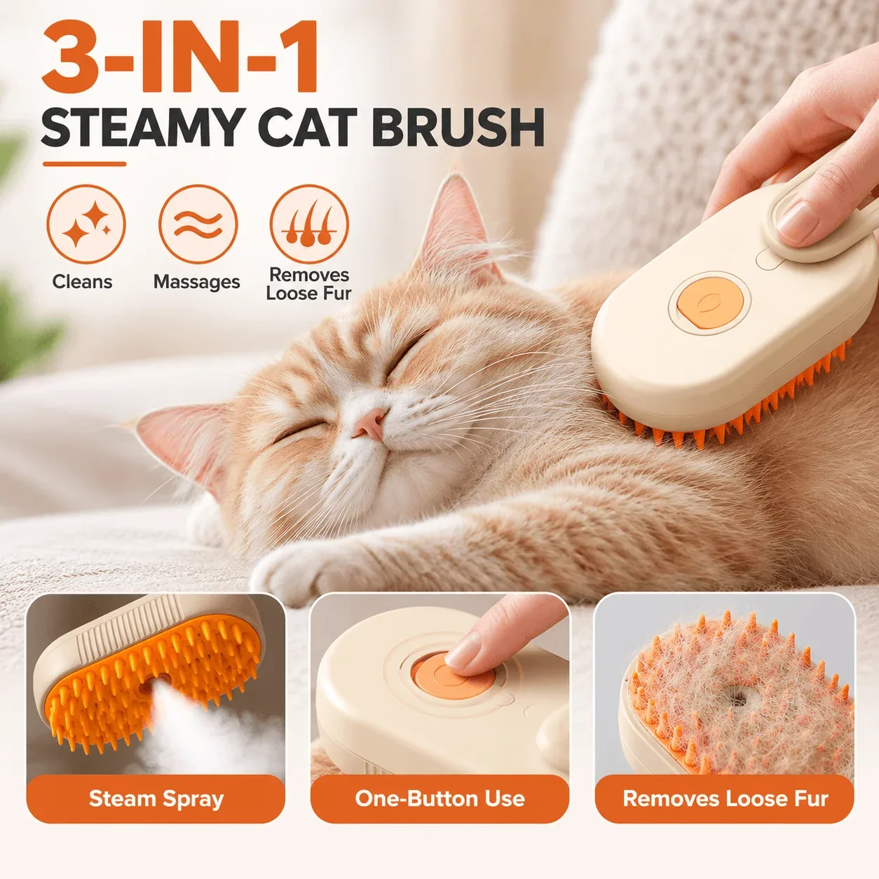 3-in-1 Pet Spray Brush for Cats & Dogs – Groom, Massage & Remove Loose Fur - Image 2