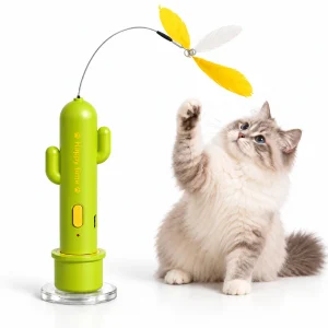 3-in-1 Rechargeable Cactus Cat Teaser Toy with Suction Base