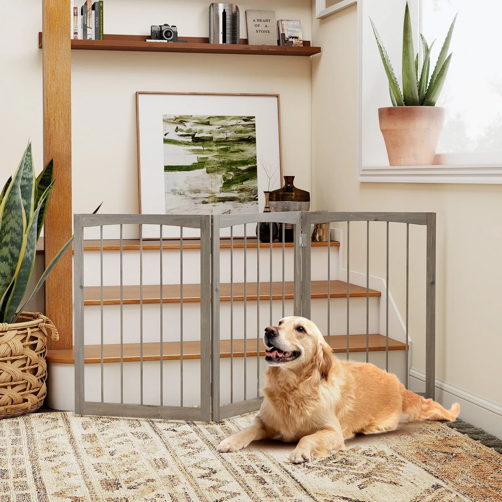 30 Inch Tall Wooden Pet Fence for Cats Small and Medium Dogs-Gray - Image 2