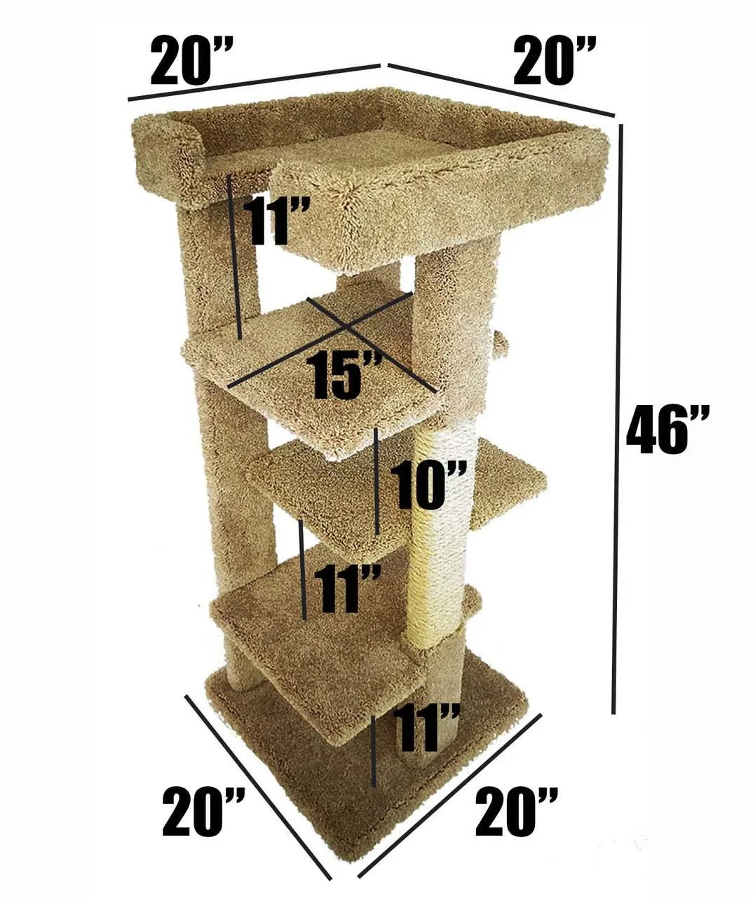 4-Level Cat Tree for Large Cats – Fully Assembled Solid Wood Tower - Image 2