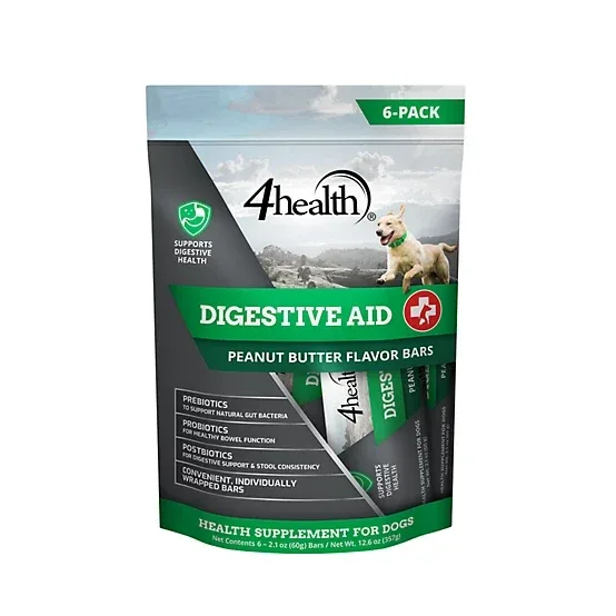 4health Digestive Aid Supplement Bars for Dogs, Peanut Butter Flavor, 6 ct.