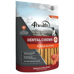 4health Plaque Busters Dental Chews Bacon Flavor Dog Treats, 32 Count