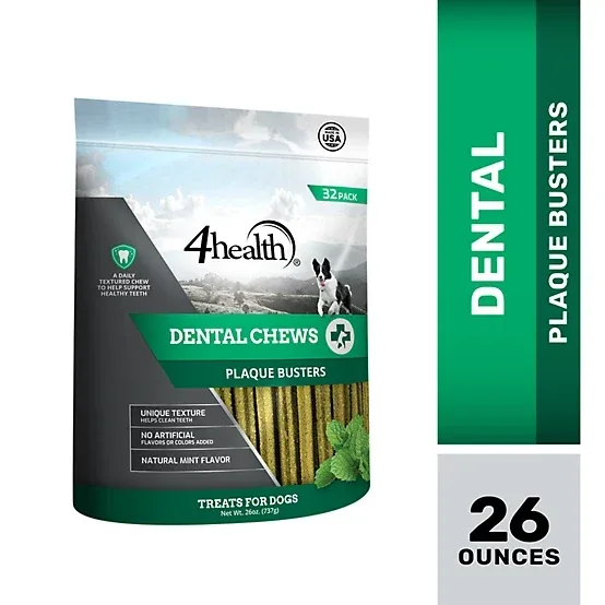4health Plaque Busters Dental Chews Mint Flavor Dog Treats, 32 Count