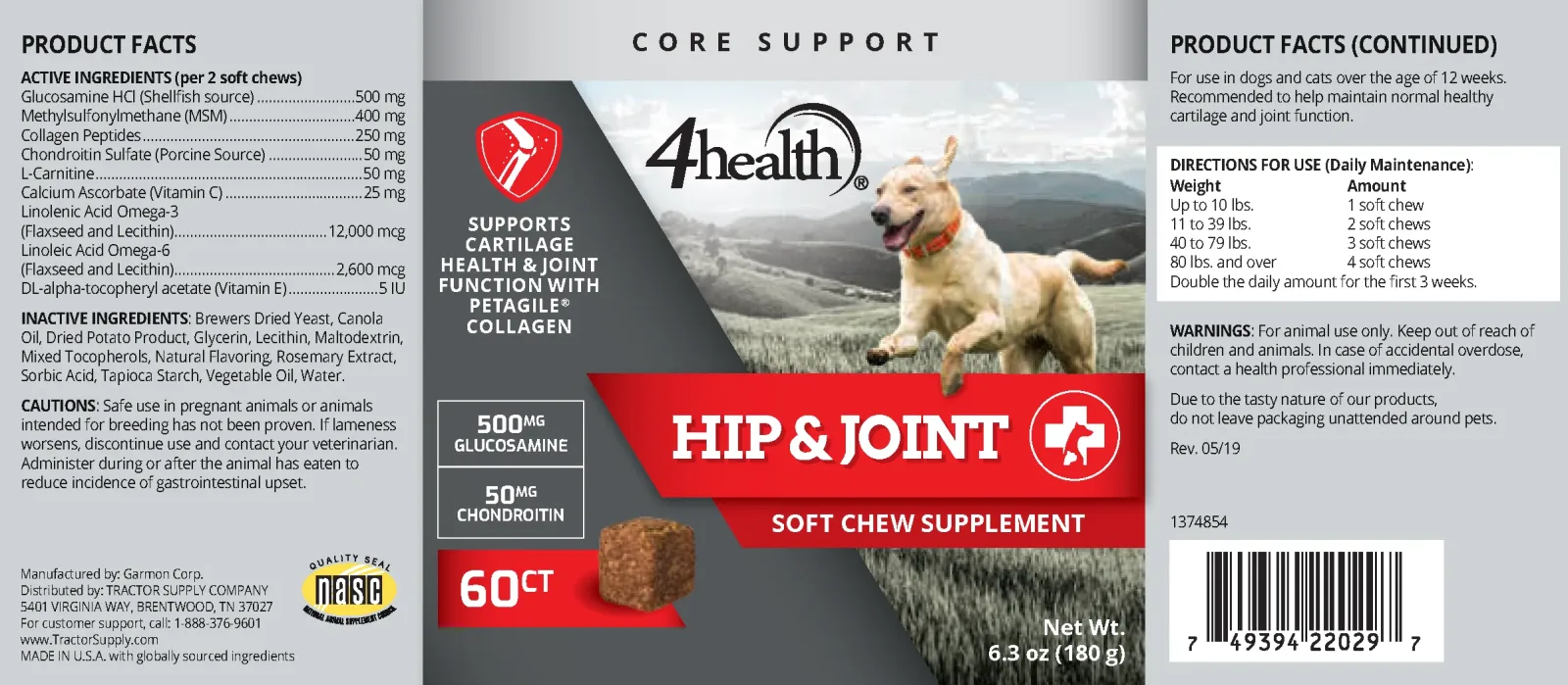 4health Preventative Hip and Joint Supplement for Dogs and Cats, 60 ct. - Image 2