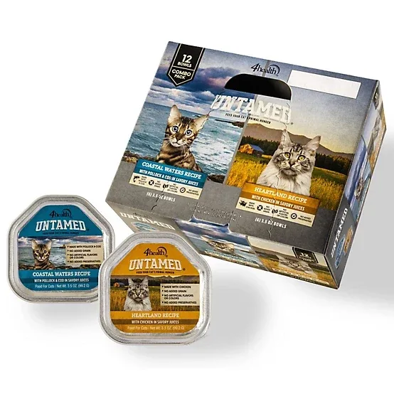 4health Untamed All Life Stages Grain- and Preservative-Free Pollock, Cod and Chicken Wet Cat Food, 3.5 oz., Pack of 12 Bowls - Image 2