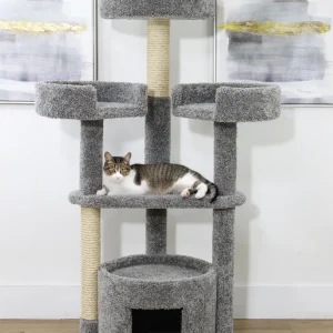 54" Indoor Cat House & Condo – Solid Wood Cat Furniture with Hideaway