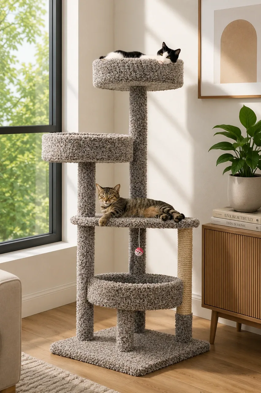 54" Tall Solid Wood Cat Tower for Large Cats & Multi-Cat Homes