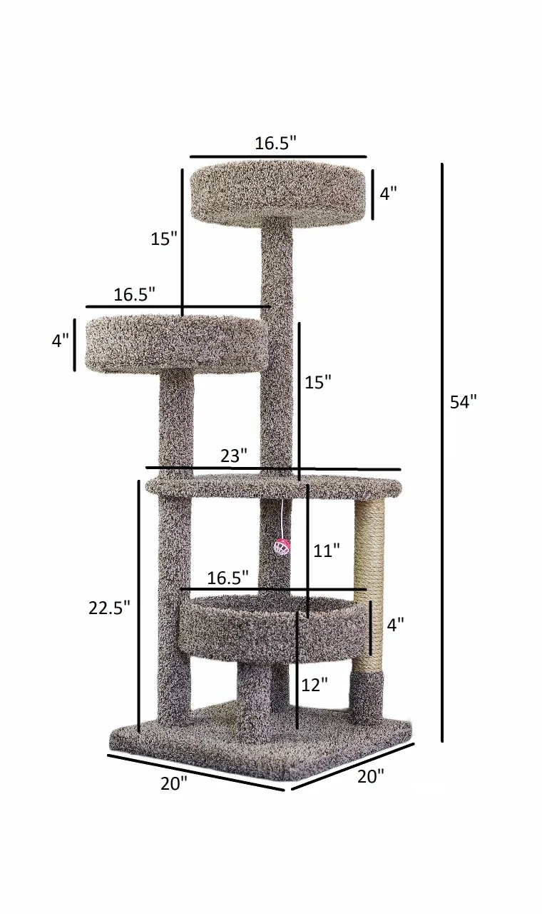 54" Tall Solid Wood Cat Tower for Large Cats & Multi-Cat Homes - Image 2