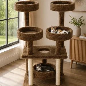 55" Solid Wood Cat Tower with Large Perches & Scratching Posts | Prestige Cat Trees USA