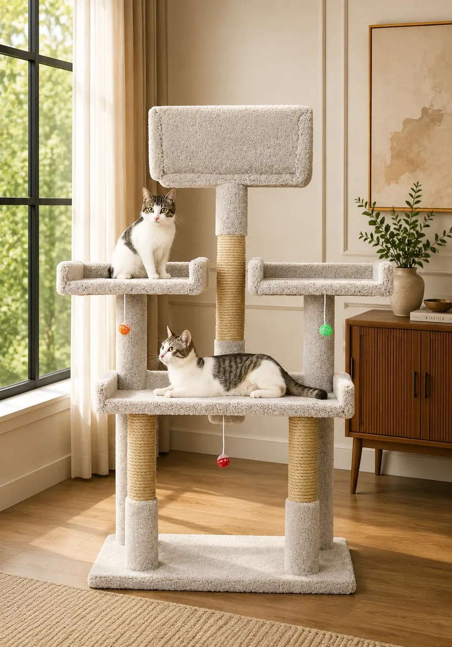 56” Large Cat Tree for Big Cats | Spacious Multi-Level Cat Tower for Multi-Cat Homes