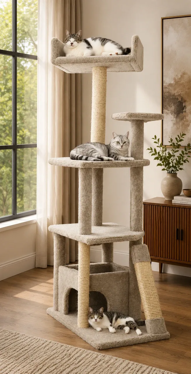 6 Ft Cat Tree House for Large Cats | Heavy-Duty Cat Tower with Enclosed Condo
