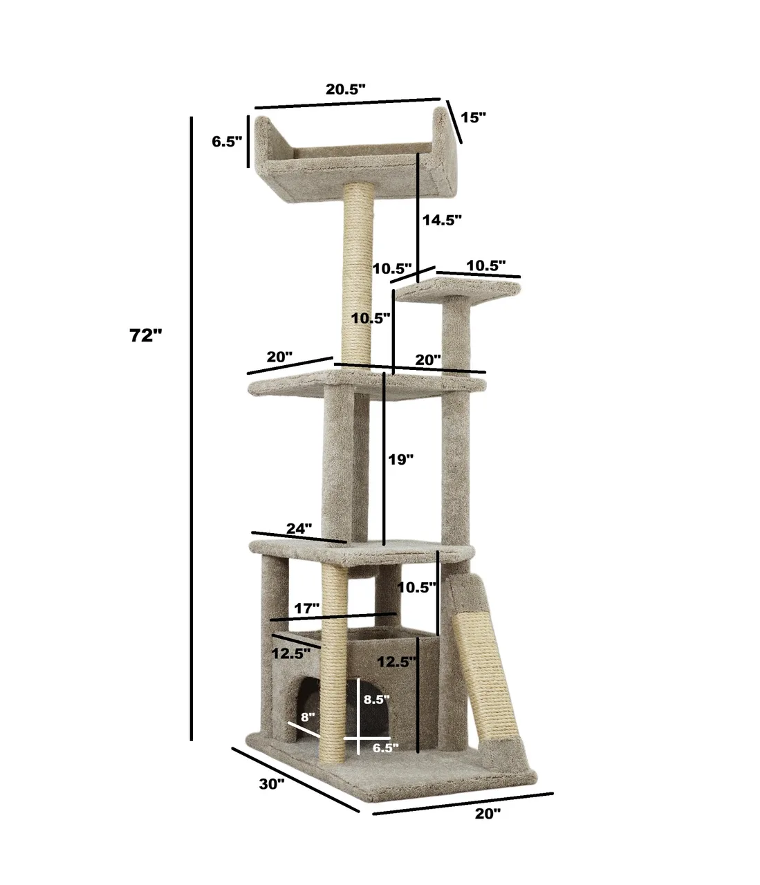 6 Ft Cat Tree House for Large Cats | Heavy-Duty Cat Tower with Enclosed Condo - Image 2