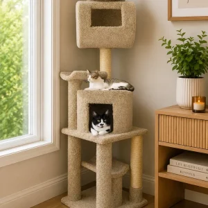 6 Ft Tall Cat Tree with Condo, Tunnel & Hammock | Compact Multi-Level Cat Tower