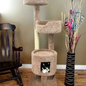 64″ Cat Tower with Deep Perches & Enclosed Cat House