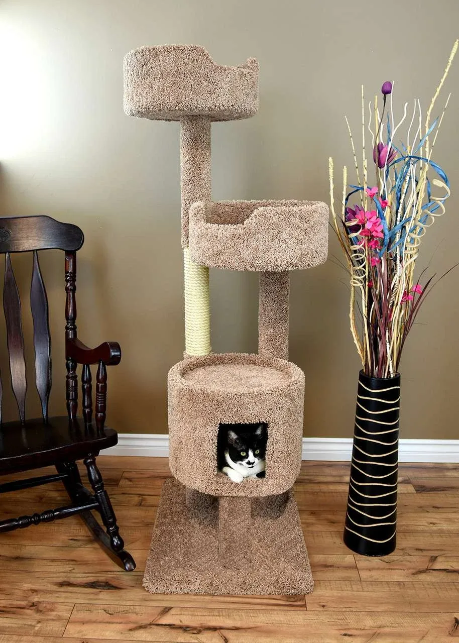 64″ Cat Tower with Deep Perches & Enclosed Cat House