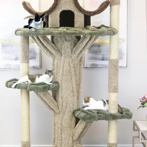 7-Foot Cat Tree House | Luxury Solid Wood Indoor Cat Condo