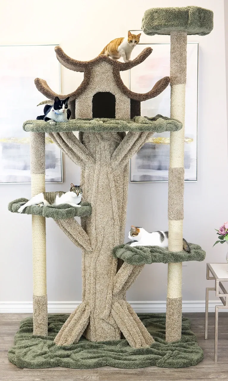 7-Foot Cat Tree House | Luxury Solid Wood Indoor Cat Condo
