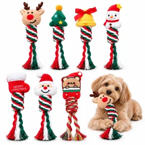 7-Piece Christmas Dog Toy Set – Festive Plush & Cotton Rope Toys for Chewing, Tugging & Fetch