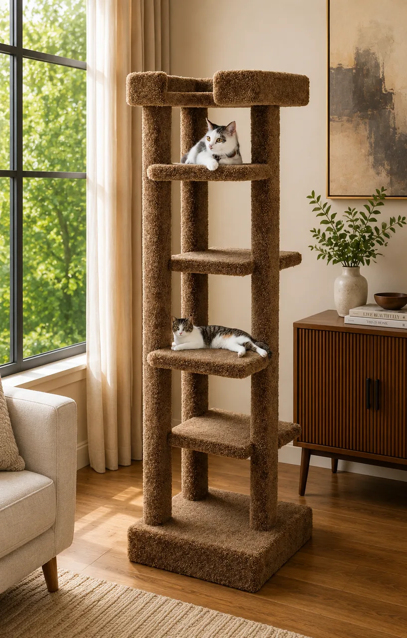 70" Tall Cat Tower for Large Cats | Solid Wood Heavy Duty Cat Tree