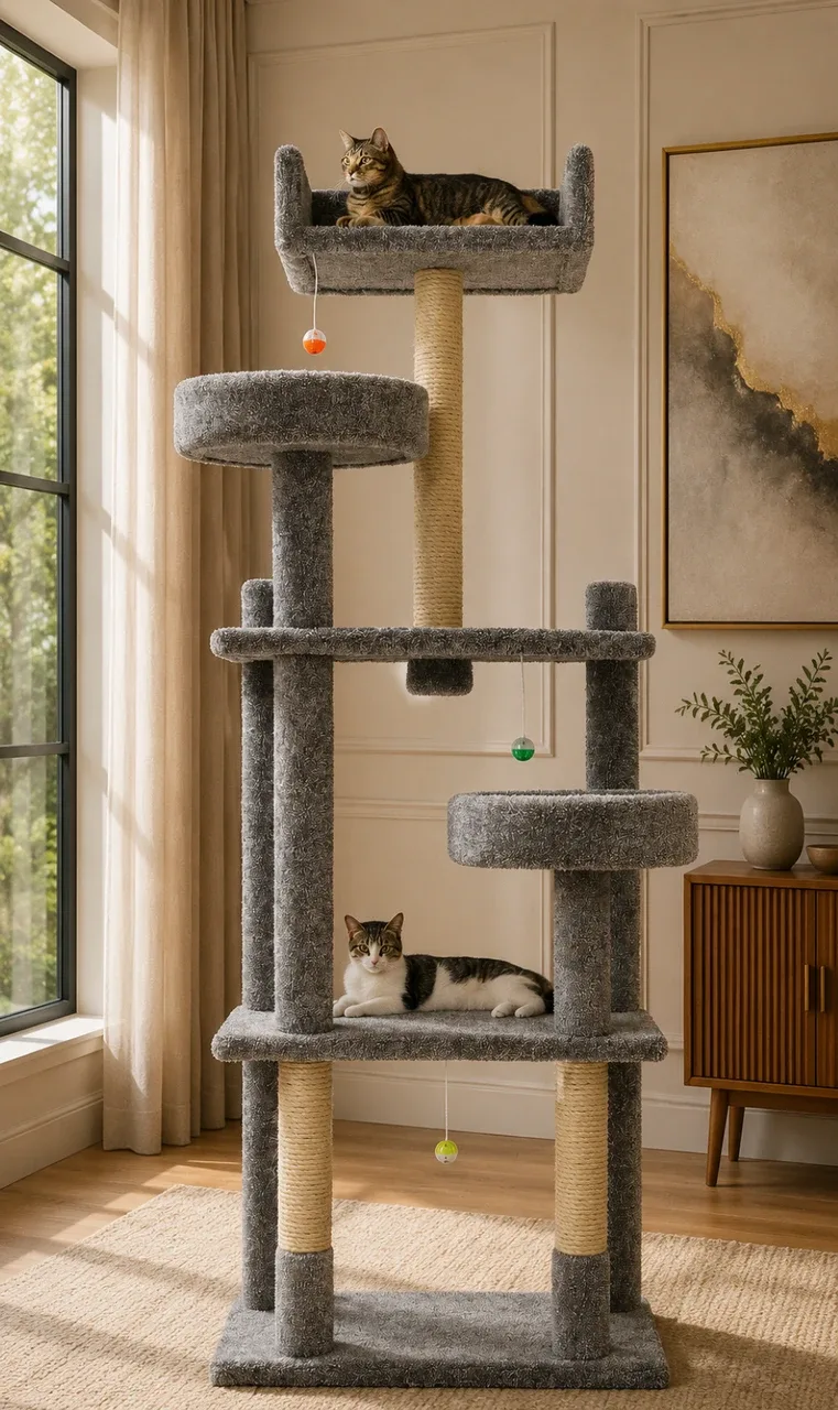 84″ Extra Tall Cat Tree — Heavy-Duty Solid Wood Tower for Large Cats