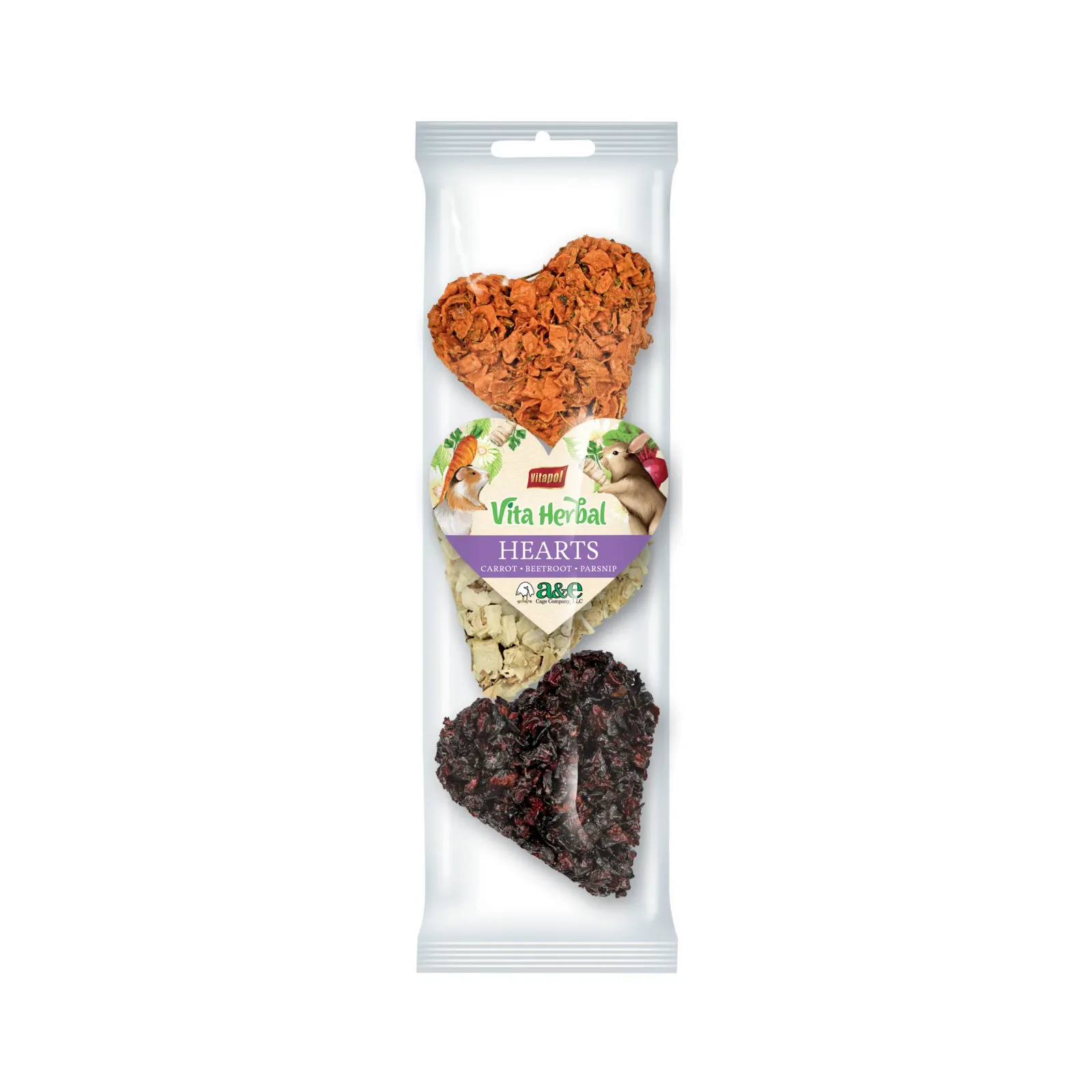 A & E Cages Vitapol Vita Herbal Hearts Small Animal Treats Carrot, Beetroot & Parsnip 3 pk