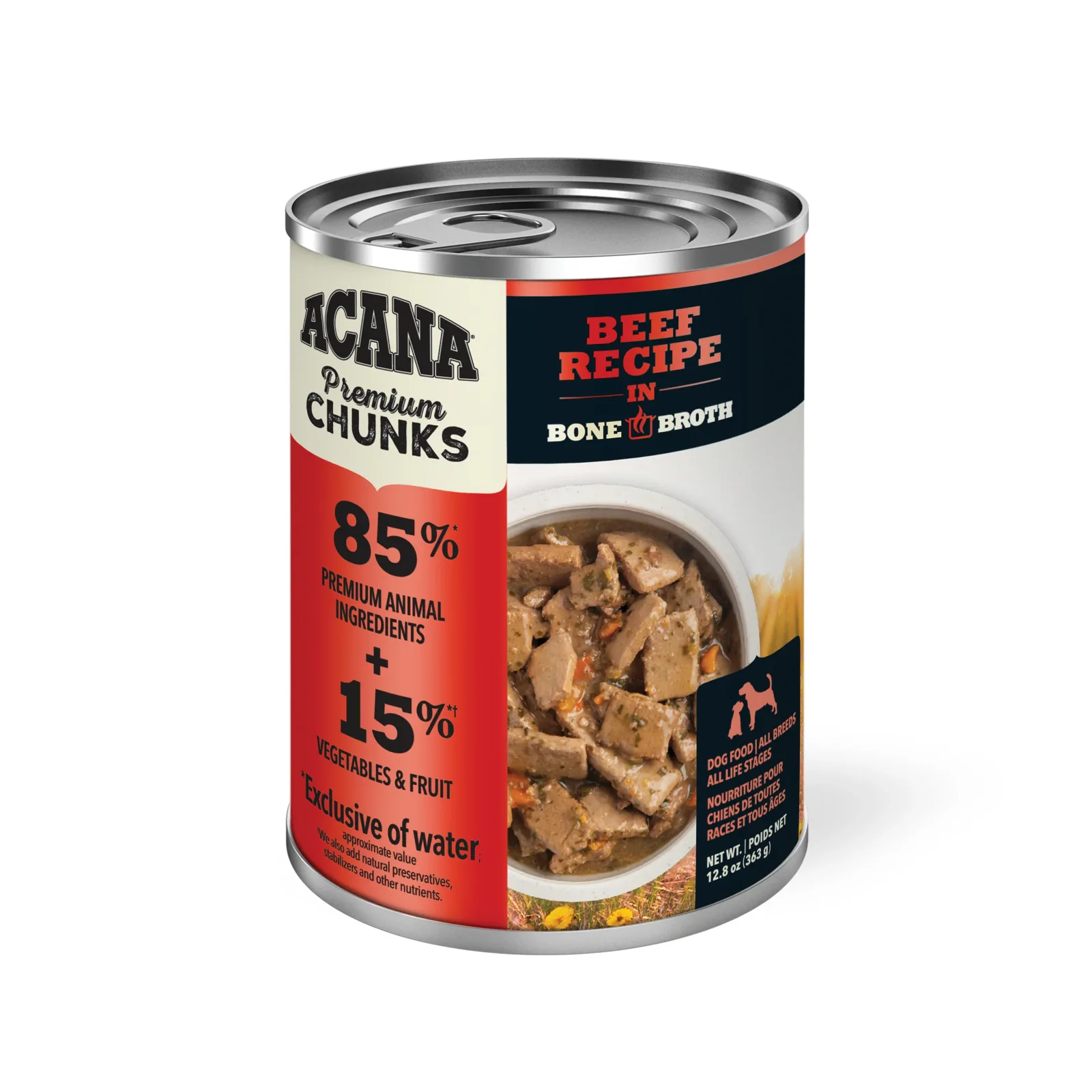 ACANA Premium Chunks Wet Dog Food Beef Recipe in Bone Broth, 12.8oz