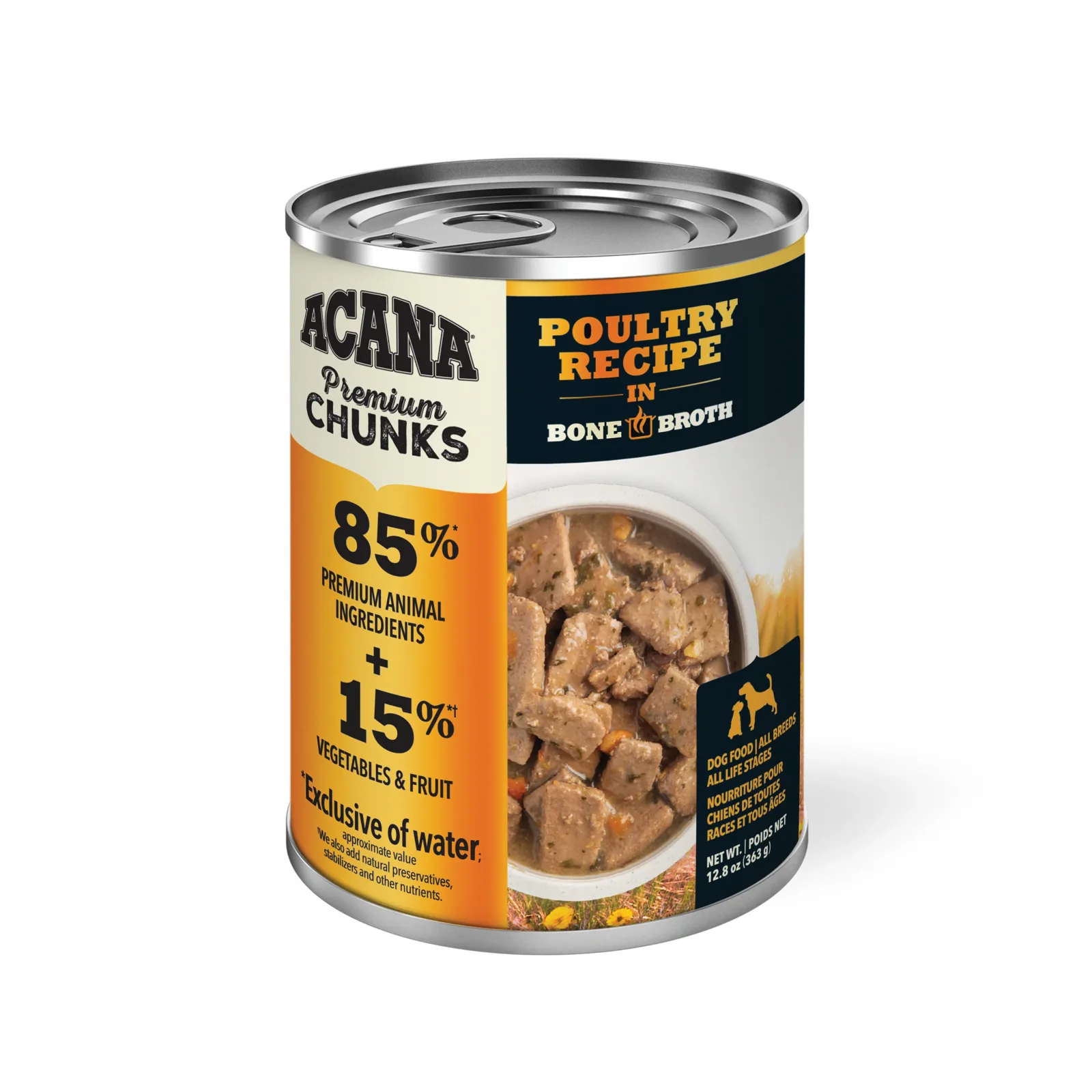 ACANA Premium Chunks Wet Dog Food Poultry Recipe in Bone Broth, 12.8oz