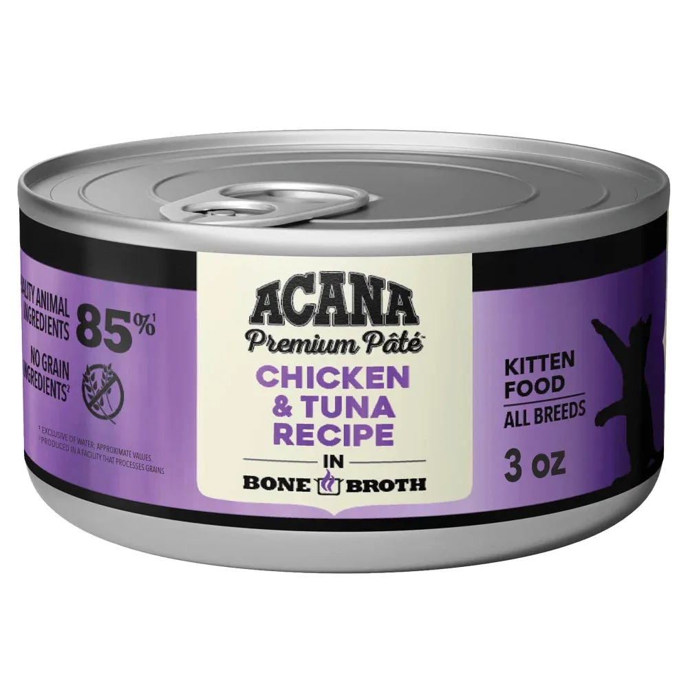 ACANA Premium Pate Kitten Wet Cat Food in Bone Broth Chicken + Tuna Recipe 3oz Cans