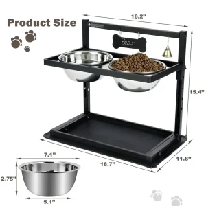 Adjustable Elevated Dog Bowl – Double Stainless Steel Feeder Stand