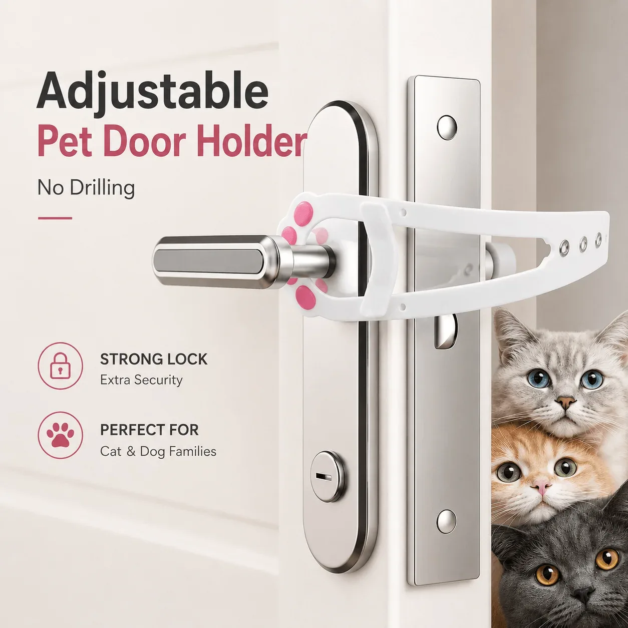 Adjustable Pet Door Holder – No-Drill Door Latch for Cats & Dogs - Image 2