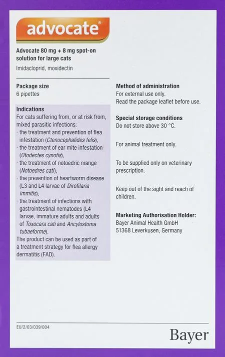 Advantage Multi (Advocate) Cats Over 8.8lbs (4kg) - 6 Pack - Image 2