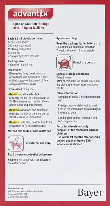 Advantix Dogs 22-55lbs (10-25kg) - 4 Pack - Image 2