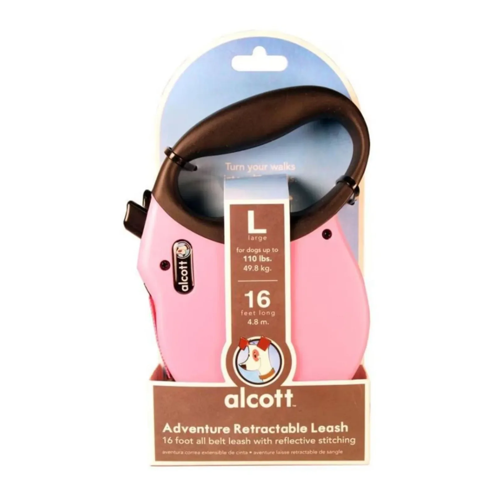 Alcott Adventure Retractable Belt Dog Leash - Pink (Large, 16 ft)