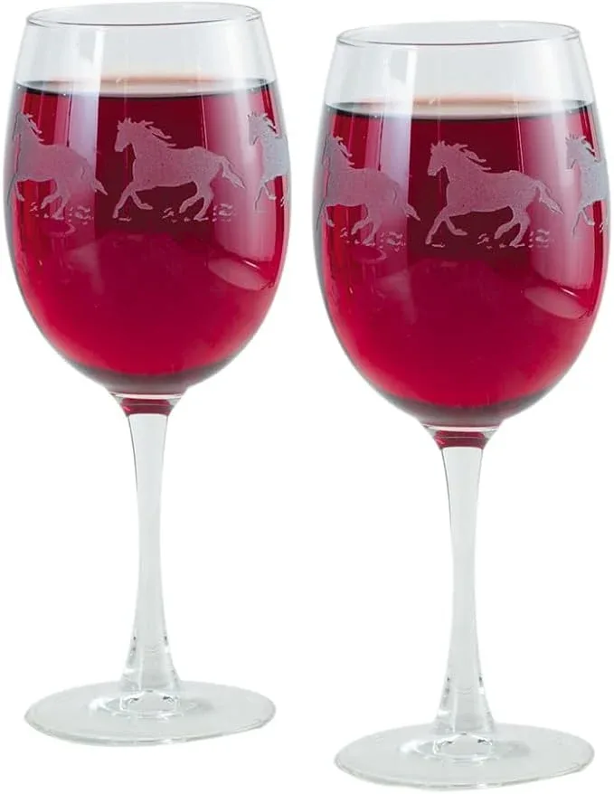American Crystal Galloping Horses 16oz Red Wine Glass