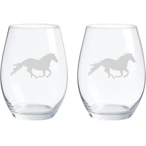 American Crystal Galloping Horses Wine Glass- Stemless