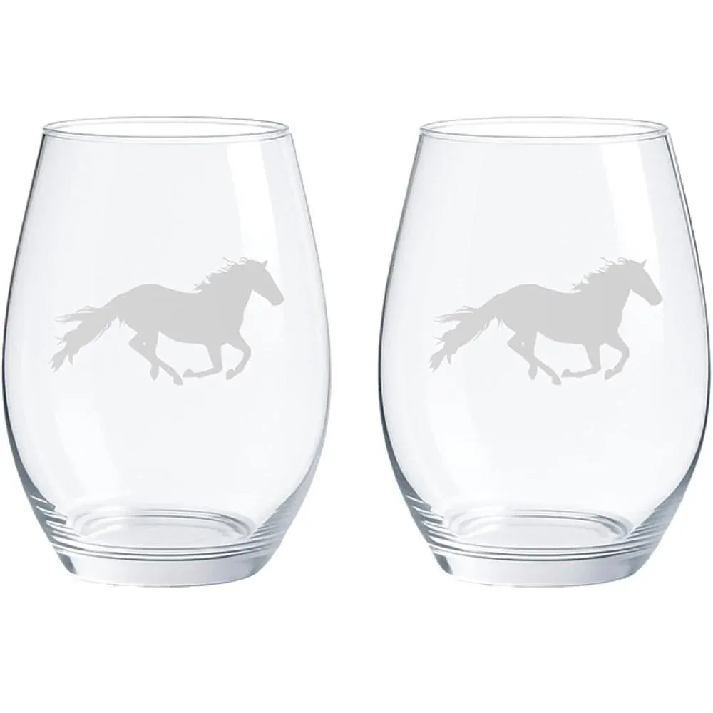 American Crystal Galloping Horses Wine Glass- Stemless