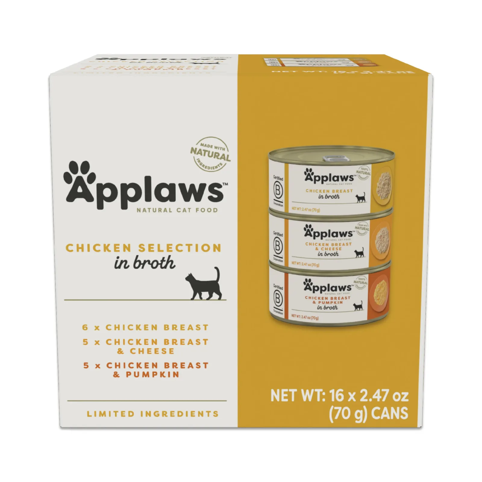 Applaws Chicken Broth Selection Wet Cat Food 3 Flavor Multipack, 16-ct 2.47oz Cans