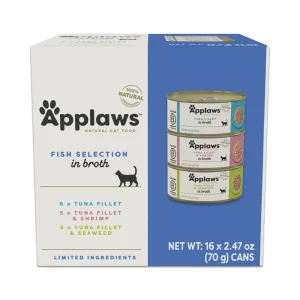 Applaws Fish Broth Selection Wet Cat Food 3 Flavor Multipack, 16-ct 2.47oz Cans