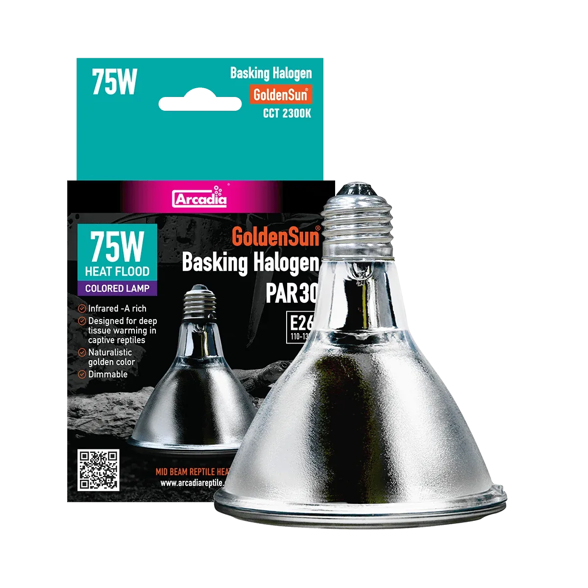 Arcadia Reptile GoldenSun Reptile Halogen Heat Lamp, 75 Watt
