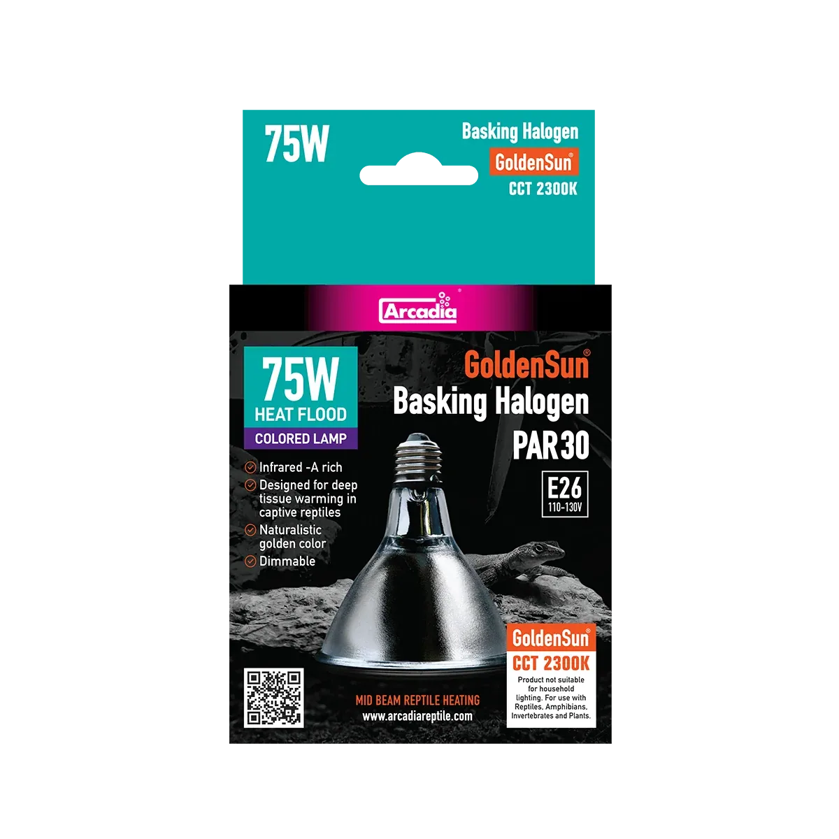 Arcadia Reptile GoldenSun Reptile Halogen Heat Lamp, 75 Watt - Image 2