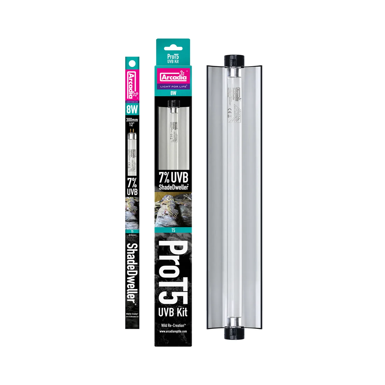 Arcadia Reptile Pro T5 UVB Kit, ShadeDweller 7% UVB, Terrestrial, 8 Watt, 12.5"