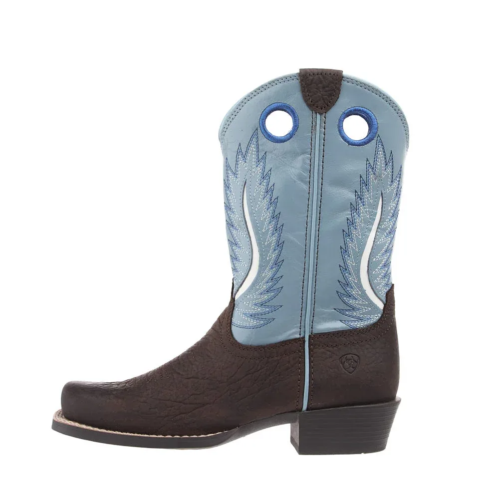 Ariat Kid's Futurity Fort Worth Bruin Brown Vamp 9in Morning Dew Blue Top - Image 2
