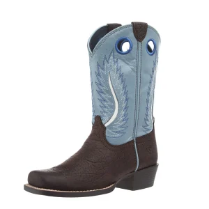 Ariat Kid's Futurity Fort Worth Bruin Brown Vamp 9in Morning Dew Blue Top