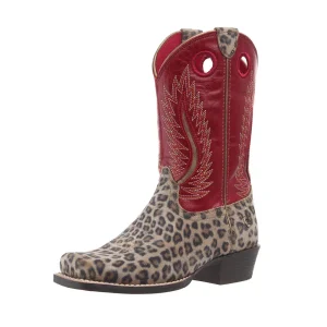 Ariat Kid's Futurity Fort Worth Neutral Leopard Vamp 9in Fiery Red Top