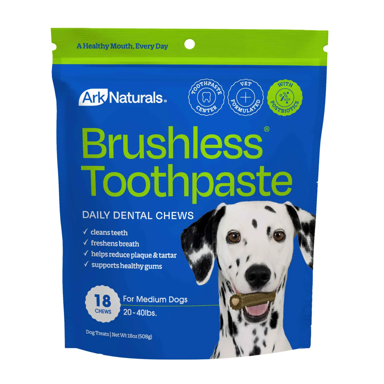 Ark Naturals Brushless Toothpaste, Dog Dental Chews for Medium Breeds, Freshens Breath, Helps Reduce Plaque & Tartar, 18oz, 1 Pack
