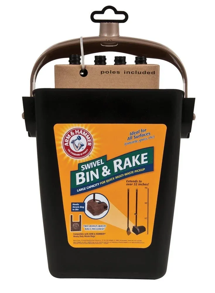 Arm & Hammer Swivel Bin & Rake Black